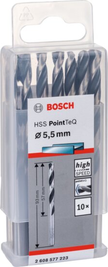 Bosch Ø 5,5 x 57/93mm HSS PointTeQ Hengeres Fémfúró 10db Bosch Ø 5,5 x 57/93mm HSS PointTeQ Hengeres Fémfúró 10db