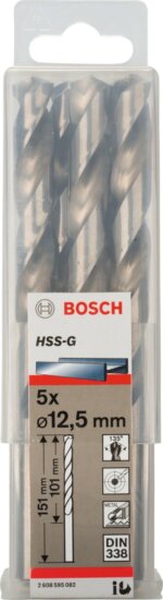 Bosch Ø 12,5 x 101/151mm HSS-G Hengeres Fémfúró 5db Bosch Ø 12,5 x 101/151mm HSS-G Hengeres Fémfúró 5db