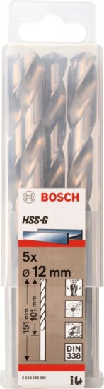 Bosch Ø 12 x 101/151mm HSS-G Hengeres Fémfúró 5db Bosch Ø 12 x 101/151mm HSS-G Hengeres Fémfúró 5db
