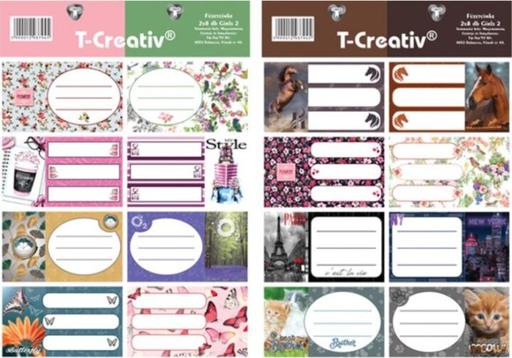T-Creativ Öntapadós füzetcímke lányoknak (16 db / csomag) - Többféle