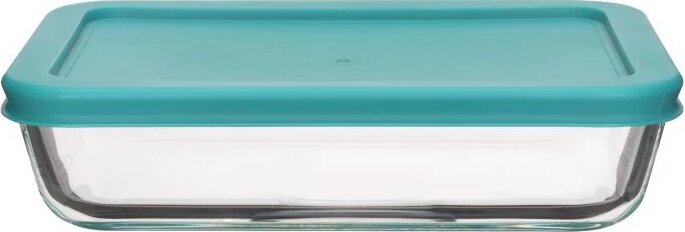TOO KT-95 Hőálló Üveg téglalap alakú ételtároló műanyag tetővel 1.40L- Átlátszó/kék