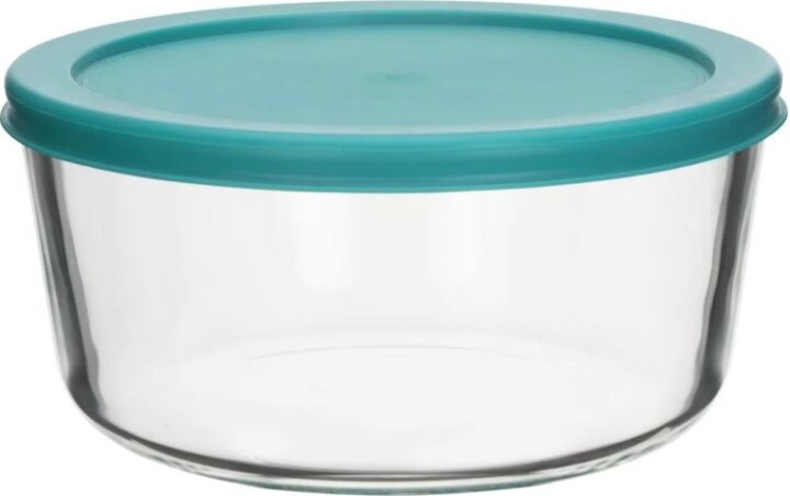 TOO KT-93 Hőálló Üveg kerek ételtároló műanyag tetővel 1,65L - Átlátszó/kék