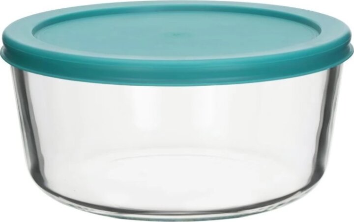 TOO KT-91 Hőálló Üveg kerek ételtároló műanyag tetővel 0,47L - Átlátszó/kék