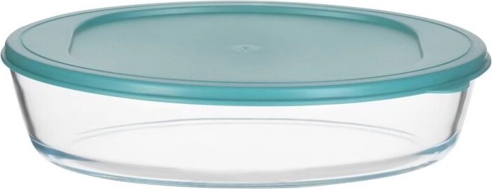 TOO KT-98 Hőálló Üveg ovális ételtároló műanyag tetővel 1.60L - Átlátszó/kék