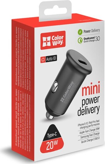 Colorway CW-CHA028PD-GR USB-C Autós töltő 20W - Szürke