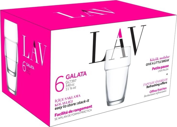 LAV Galata Long Drink 340ml Koktélos üveg pohár szett 6 darabos LAV Galata Long Drink 340ml Koktélos üveg pohár szett 6 darabos