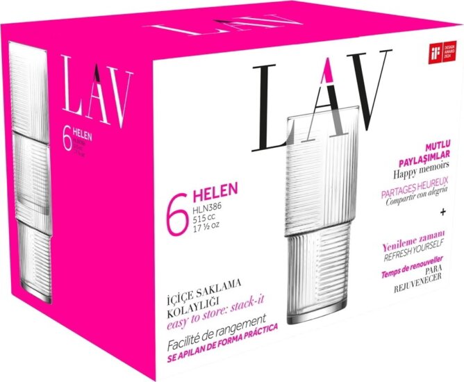 LAV Helen Long Drink 515ml Koktélos üveg pohár szett 6 darabos
