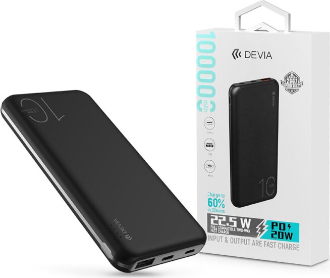 Devia ST354441 Smart Series Powerbank 10000mAh 22.5W (1.5-3A / 5-12V) - Fekete Devia ST354441 Smart Series Powerbank 10000mAh 22.5W (1.5-3A / 5-12V) - Fekete