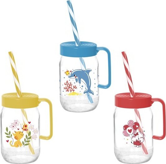 Iris Műanyag gyerek bögre szívószállal 370ml - Delfin/cica/elefánt minta