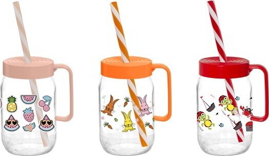 Iris Műanyag gyerek bögre szívószállal 370ml - Gyümölcs/nyuszi/teknősbéka minta