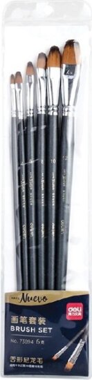 Deli Arte Nuevo Macskanyelv formájú szintetikus 6 darabos Ecset készlet 2-12mm - Fekete