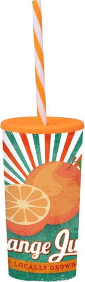 Iris Orange Juice 470ml Műanyag pohár szívószállal - Mintás