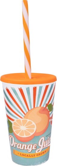 Iris Orange Juice 650ml Műanyag mintás pohár szívószállal - Mintás