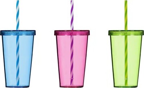 Iris Mix Coloured 660ml Műanyag pohár szívószállal - Kék/rózsaszín/zöld színekben