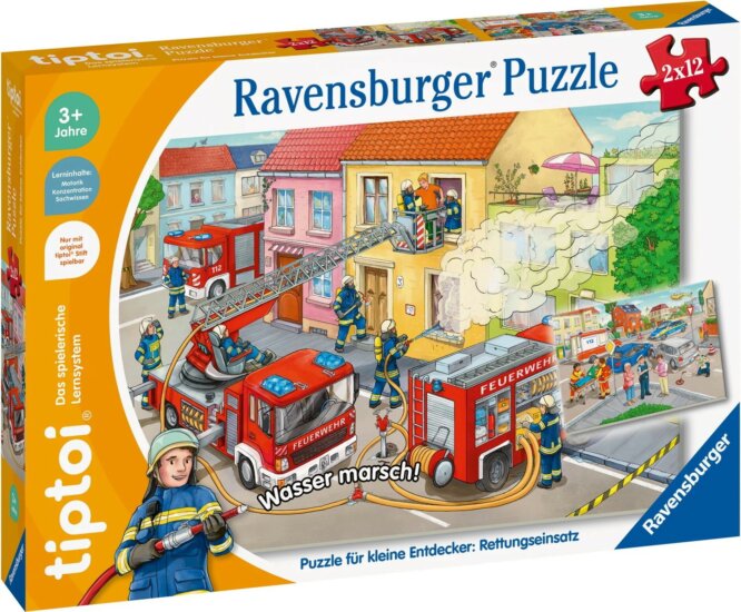 Ravensburger Kis felfedezők: Tűzoltó Mentőakció 2 x 12 darabos tiptoi Oktató Puzzle