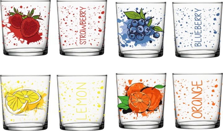 Iris 345ml Mintás Üveg pohár - Blueberries / Lemon / Orange mintás Iris 345ml Mintás Üveg pohár - Blueberries / Lemon / Orange mintás