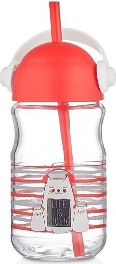 Iris Music Üveg Kulacs szívószállal 370ml - Piros / Sárga