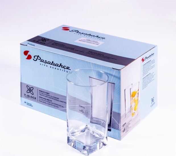 Pasabahce Carre Long Drink 305ml Koktélos üveg pohár szett 6 darabos