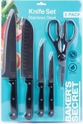 Bakers Secret DA00992 Rozsdamentes acél késkészlet ollóval 5 darabos - Fekete