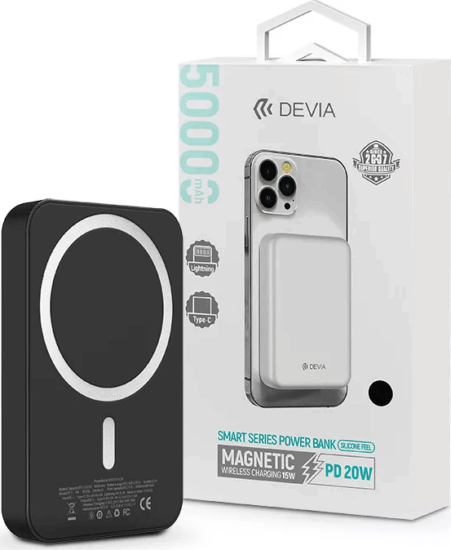 Devia ST362590 Kintone Series V2 Powerbank Lightning + Type-C + MagSafe / 5000mAh 20W - Fekete