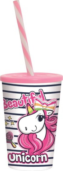 Iris Unikornis Műanyag gyerek Pohár szívószállal 340ml - Mintás