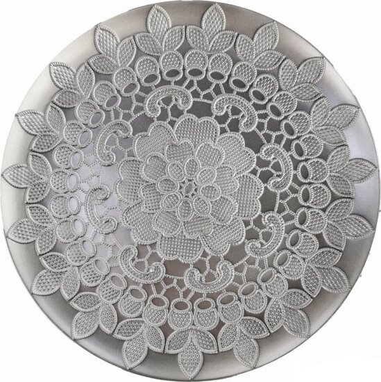 Iris 671891 Fém kerek csipke mintás dekor tálca 33 cm - Ezüst