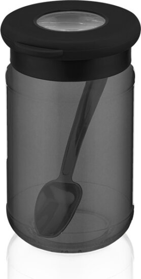Iris C-00509 Black Pearl Üveg ételtároló edény kanállal 0,38L - Fekete / átlátszó