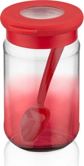 Iris C-00481 Rainbow Üveg ételtároló edény kanállal 0,38L - Piros / átlátszó