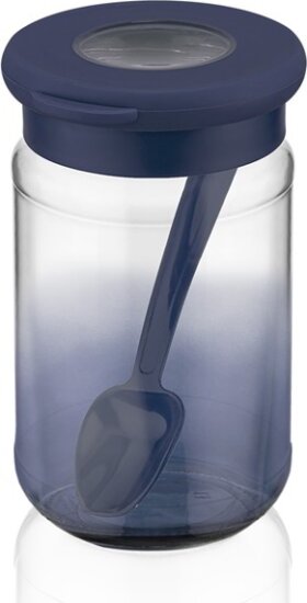 Iris C-00488 Rainbow Üveg ételtároló edény kanállal 0,38L - Indigókék / átlátszó