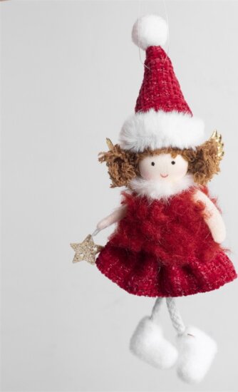 Iris Karácsonyi Angyal akasztós textil dísz 19cm - Piros / arany