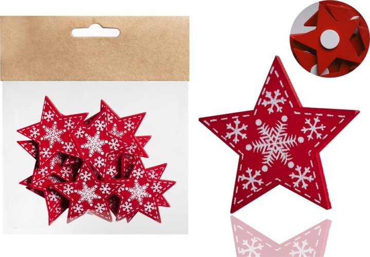 Iris Karácsonyi Fa csillag Dekorációs készlet 12 darabos 4cm - Piros / fehér