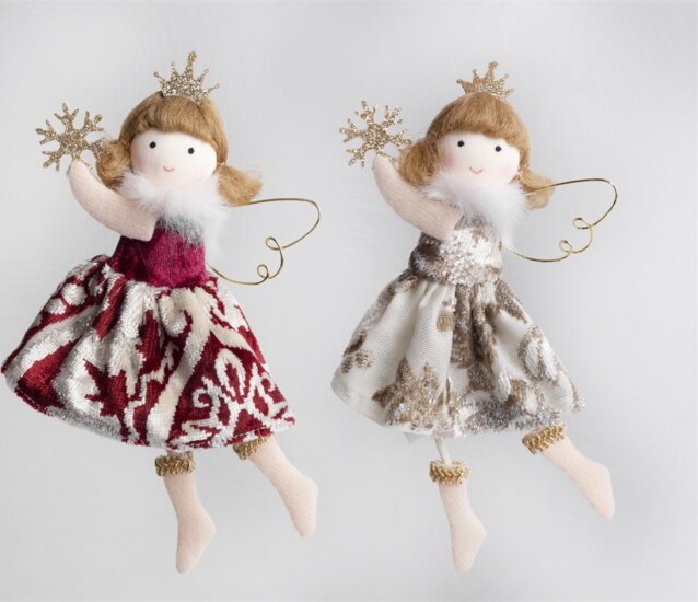 Iris Karácsonyi Textil felakasztható angyal dísz 17cm - Fehér / piros