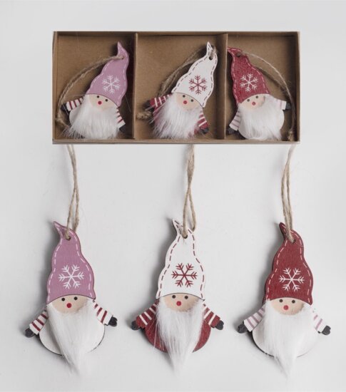 Iris Karácsonyi Fa felakasztható mikulás készlet dobozban 3 darabos 8cm - Mályva