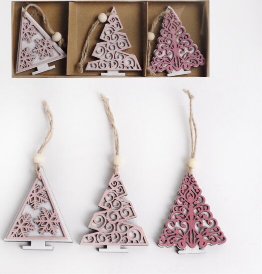 Iris Karácsonyi Fa felakasztható fenyőfa dobozban 3 darabos 8cm - Mályva