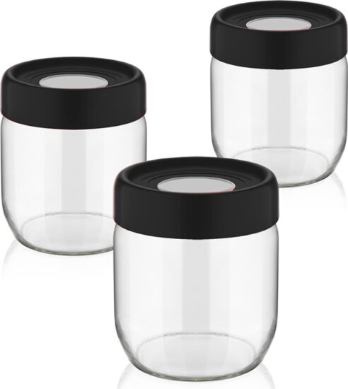 Iris C-00379 Ring Üveg ételtároló szett 3 darabos készlet 3x0,425L - Átlátszó / fekete