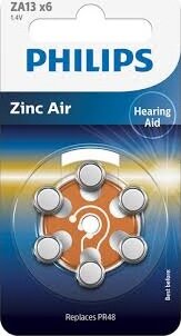 Philips ZA13 B6A/00 Cink-levegő hallókészülék elem 1,4V (6db /csomag)