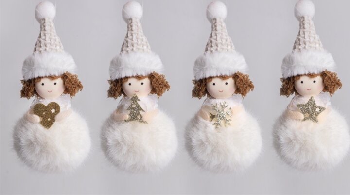 Iris Karácsonyi Felakasztható textil lány gömb 14 cm - Fehér