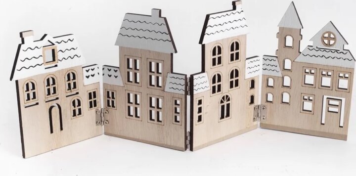 Iris Karácsonyi Összecsukható fa házsor Karácsonyi Dekoráció 39cm - Natúr / fehér