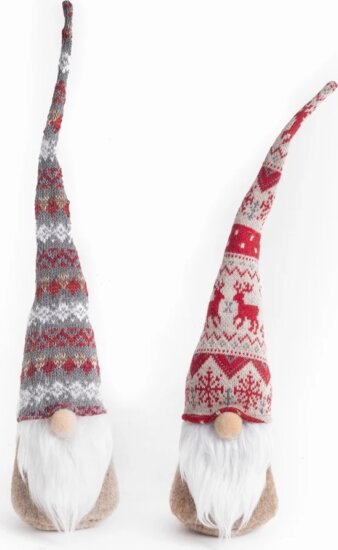 Iris Karácsonyi Textil szakállas manó Karácsonyi Dekoráció 26cm - Piros / szürke