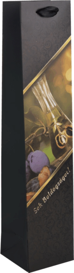 Iris Szalagfüles Papír pálinkás ajándéktasak Sok boldogságot felirattal (38 x 8 cm) - Mintás