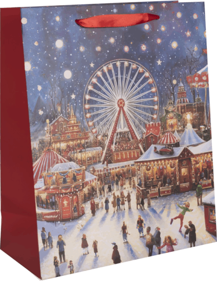Iris karácsonyi vásár mintás Szalagfüles Papír ajándéktasak (31x42 cm) - Mintás