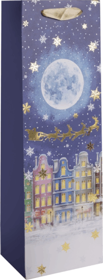 Iris Mikulás szán mintás Szalagfüles Papír boros ajándéktasak (12x36cm) - Mintás