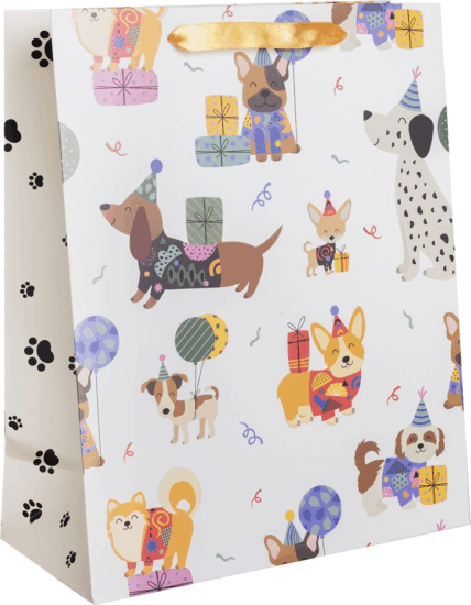 Iris kutya mintás Szalagfüles Papír ajándéktasak születésnapra (26x32cm) - Mintás