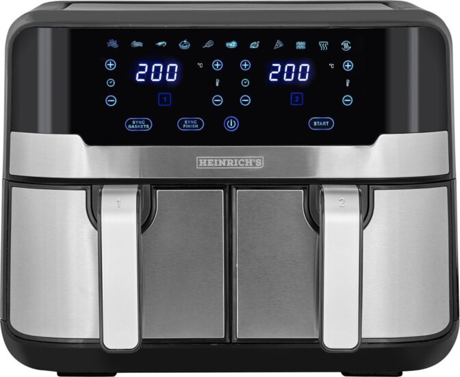 Heinrich‘’s HFR 8214 AirFryer Forrólevegős sütő 2x4,5L 2400 Watt - Fekete / Inox