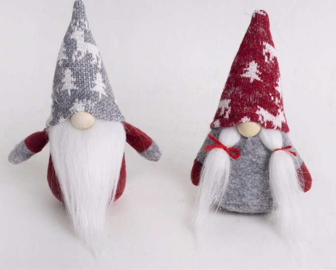 Iris Karácsonyi Felakasztható Textil Manó 15cm - Bordó / Szürke