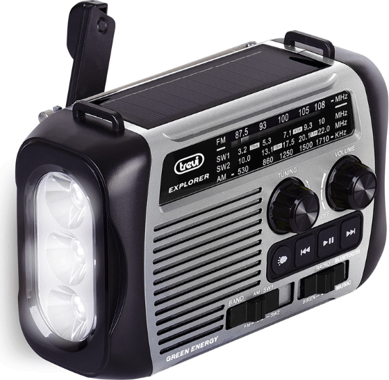 Trevi RA 7F30 BT Napelemes dinamós FM rádió beépített lámpával - Szürke