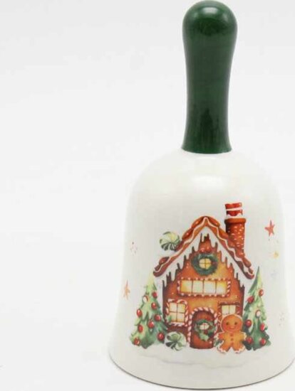 Iris Karácsonyi Kerámia harang dekoráció 15cm - Mézeskalács minta