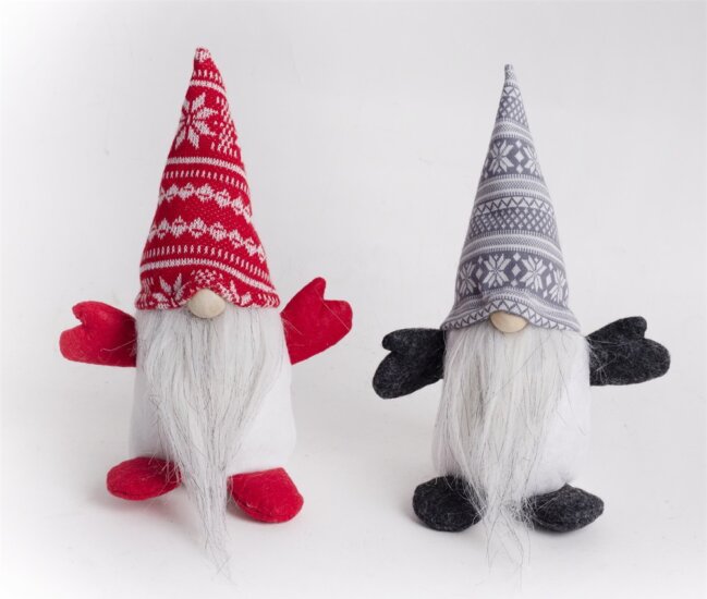 Iris Karácsonyi Textil Manó dekoráció 20cm - Piros / szürke