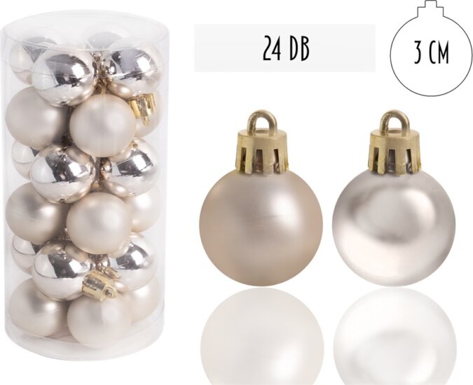 Iris Karácsonyi Műanyag gömb dísz készlet 24 darabos 3cm - Krém / ezüst Iris Karácsonyi Műanyag gömb dísz készlet 24 darabos 3cm - Krém / ezüst