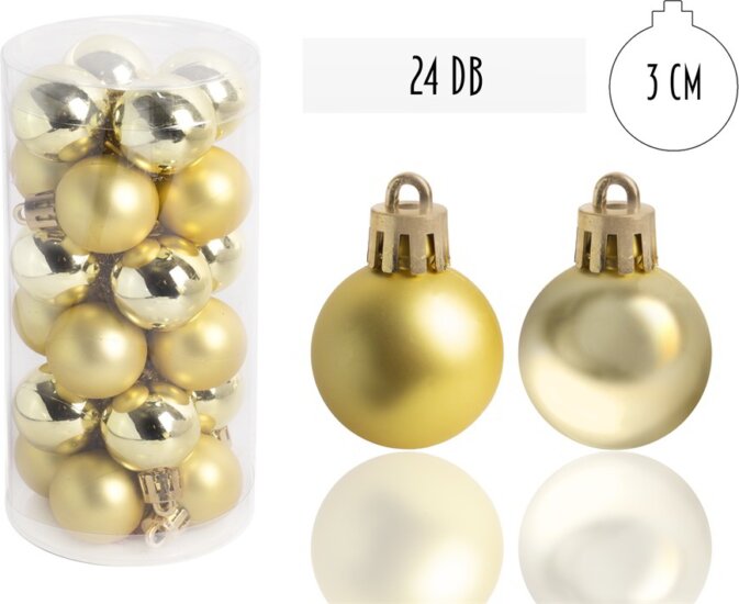 Iris Karácsonyi Műanyag gömb dísz készlet 24 darabos 3cm - Aranysárga Iris Karácsonyi Műanyag gömb dísz készlet 24 darabos 3cm - Aranysárga